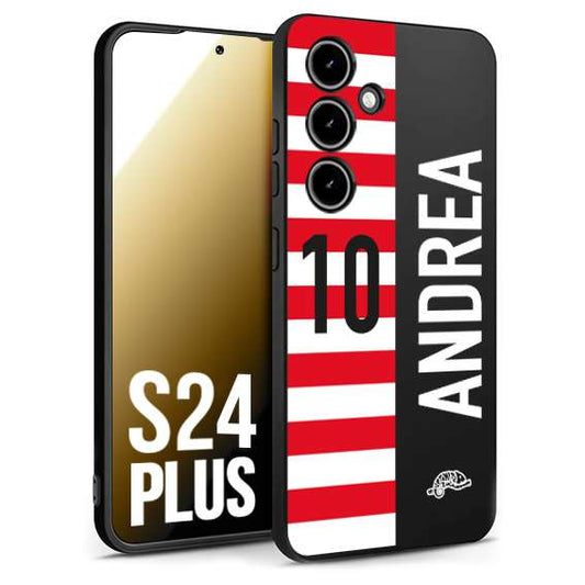 CUSTOMIZZA - Custodia cover nera morbida in tpu compatibile per Samsung S24 PLUS personalizzata calcio football nome e numero calciatori bianco rossa