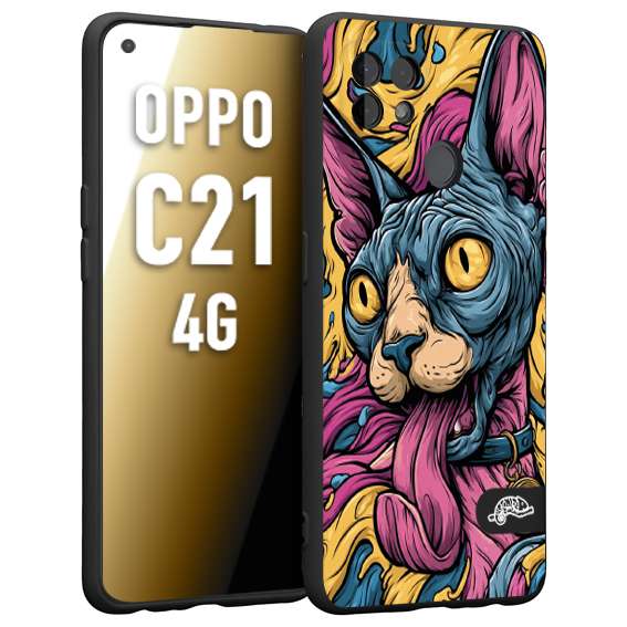 CUSTOMIZZA - Custodia cover nera morbida in tpu compatibile per Realme C21 4G Sphynx Colorato Pop Art Psichedelico Gatto Blu Rosa Giallo Artistica Fantasy
