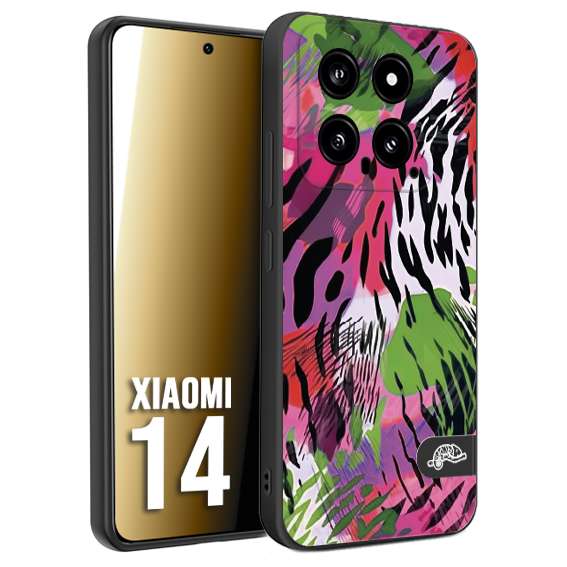 CUSTOMIZZA - Custodia cover nera morbida in tpu compatibile per Xiaomi 14 leopardato tigrato tiger colorata summer color verde fucsia