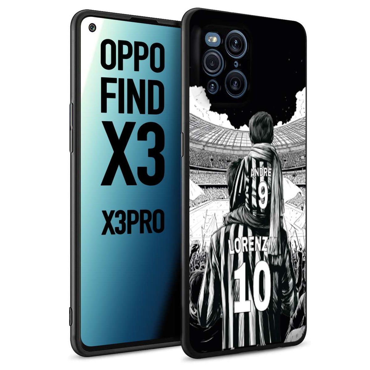 CUSTOMIZZA - Custodia cover nera morbida in tpu compatibile per Oppo Find X3 - Find X3 Pro 5G personalizzata calcio football nome e numero calciatori bianconeri bianca e nera