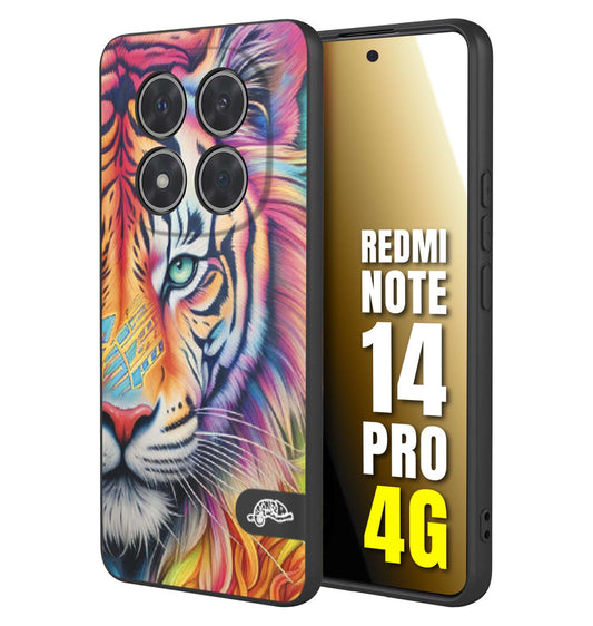 CUSTOMIZZA - Custodia cover nera morbida in tpu compatibile per Xiaomi Redmi Note 14 PRO 4G animali color tigre tiger viso colori vibranti disegnato schizzo