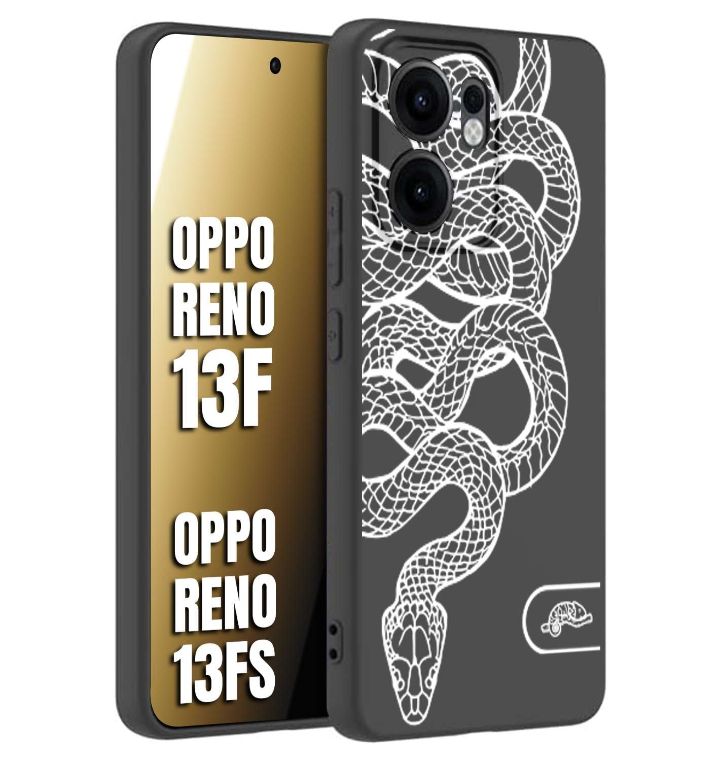 CUSTOMIZZA - Custodia cover nera morbida in tpu compatibile per Oppo Reno 13 F serpente snake bianco a rilievo disegnato tattoo tatuaggio
