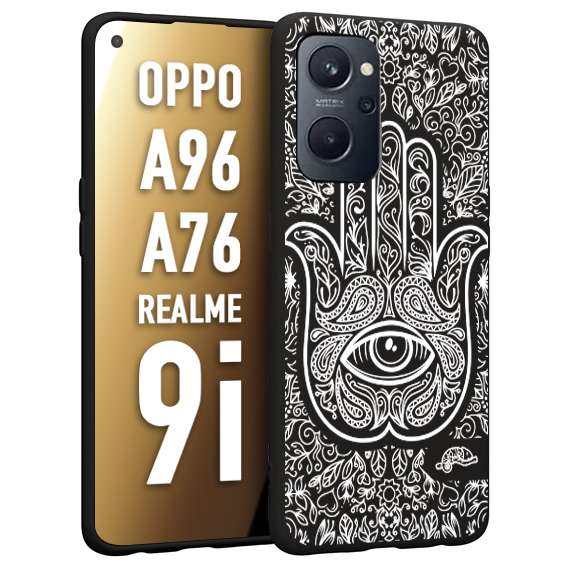 CUSTOMIZZA - Custodia cover nera morbida in tpu compatibile per Oppo Realme 9i - A96 - A76 mano di fatima effetto rilievo mandala donna