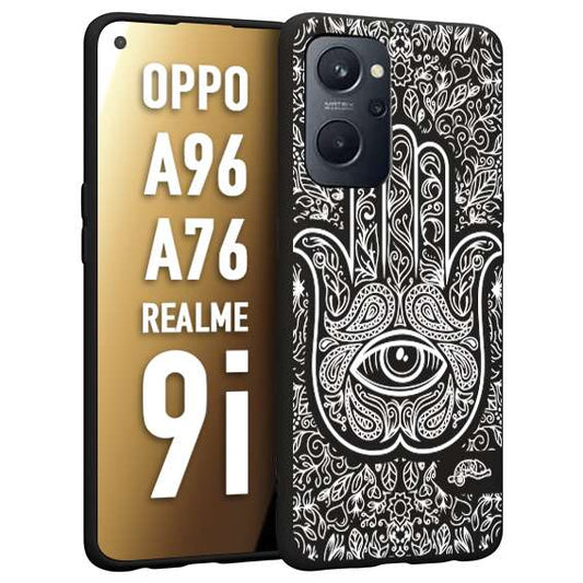 CUSTOMIZZA - Custodia cover nera morbida in tpu compatibile per Oppo Realme 9i - A96 - A76 mano di fatima effetto rilievo mandala donna