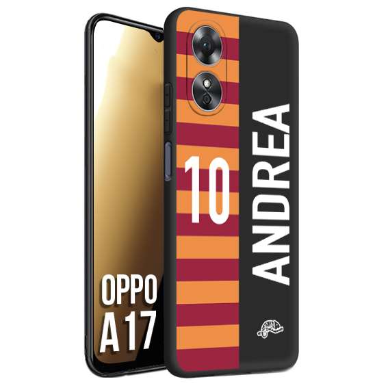 CUSTOMIZZA - Custodia cover nera morbida in tpu compatibile per Oppo A17 personalizzata calcio football nome e numero calciatori giallo rossi