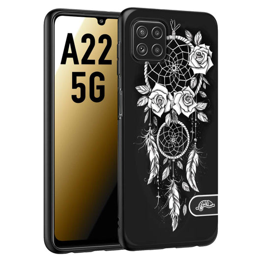 CUSTOMIZZA - Custodia cover nera morbida in tpu compatibile per Samsung A22 5G acchiappasogni dreamcatcher black and white bianco a rilievo disegnato tattoo tatuaggio