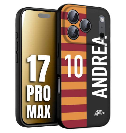 CUSTOMIZZA - Custodia cover nera morbida in tpu compatibile per iPhone 17 PRO MAX personalizzata calcio football nome e numero calciatori giallo rossi
