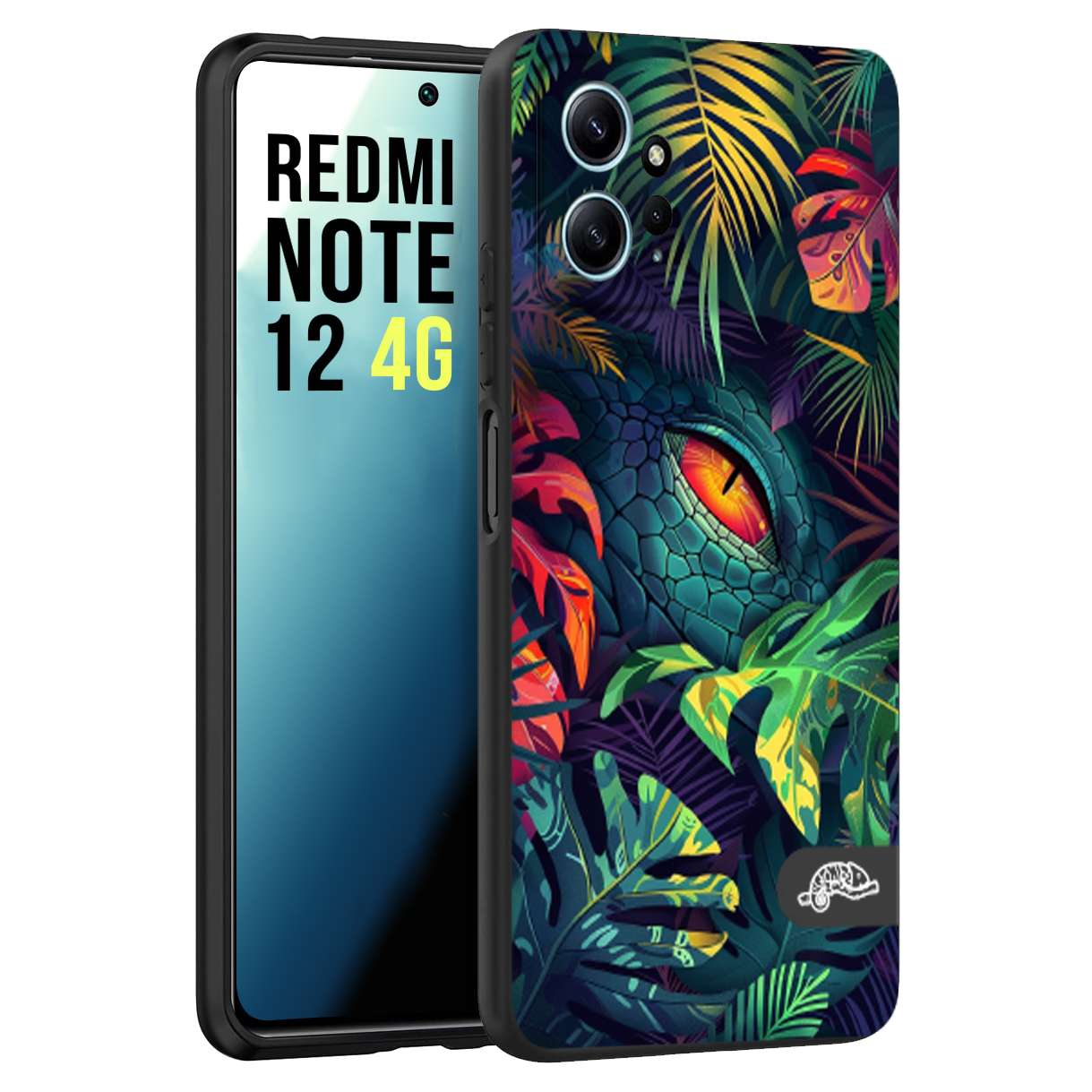 CUSTOMIZZA - Custodia cover nera morbida in tpu compatibile per Xiaomi Redmi Note 12 4G animali color giungla tropicale occhio di coccodrillo alligatore disegnato