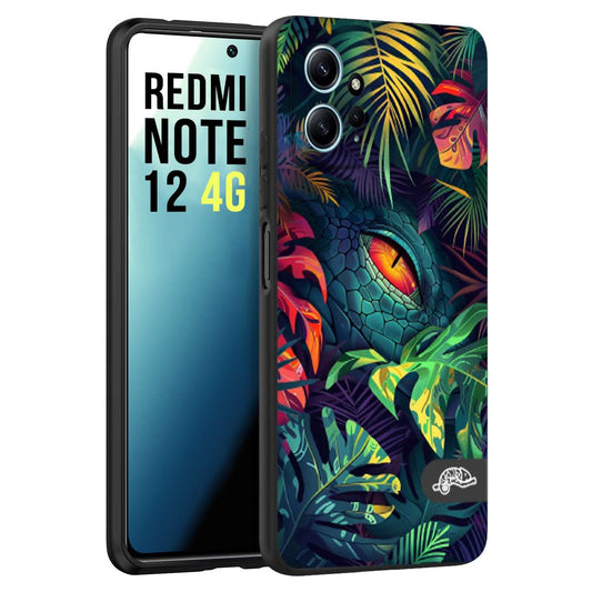 CUSTOMIZZA - Custodia cover nera morbida in tpu compatibile per Xiaomi Redmi Note 12 4G animali color giungla tropicale occhio di coccodrillo alligatore disegnato