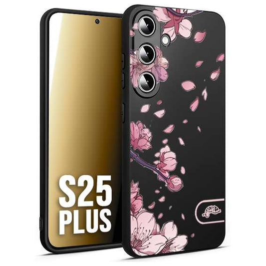 CUSTOMIZZA - Custodia cover nera morbida in tpu compatibile per Samsung S25 PLUS giapponese fiori di ciliegio in fiore a rilievo disegnata tattoo
