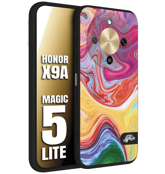 CUSTOMIZZA - Custodia cover nera morbida in tpu compatibile per Honor X9A - Honor Magic 5 Lite colorata fantasia vortice marmo onde verde fucsia gialla