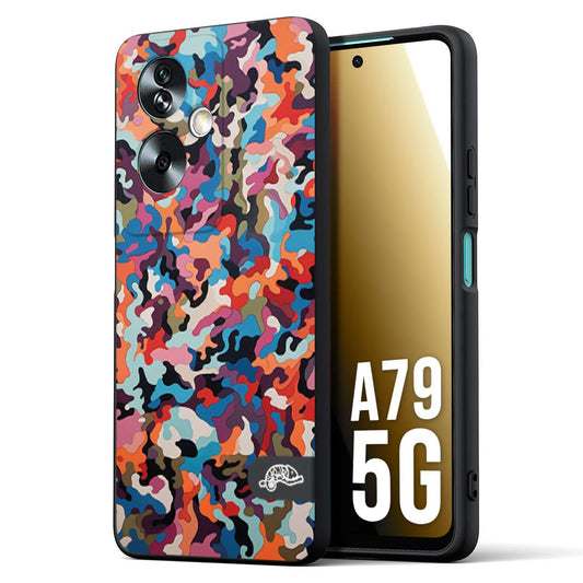CUSTOMIZZA - Custodia cover nera morbida in tpu compatibile per Oppo A79 5G camouflage mimetico militare moderno blu arancio rosa