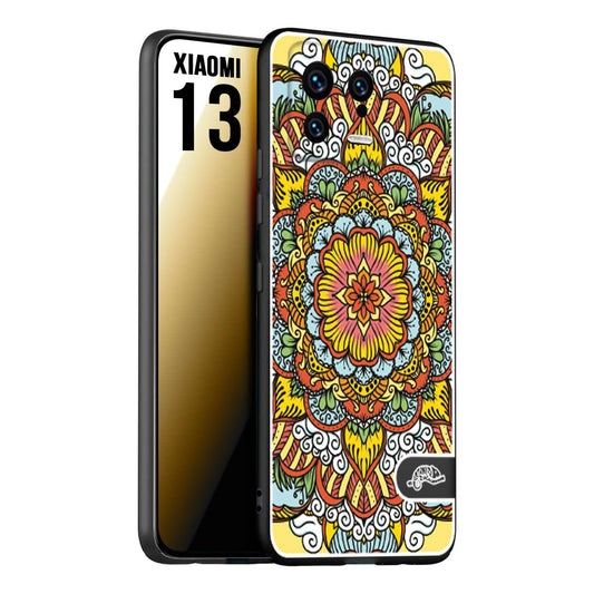 CUSTOMIZZA - Custodia cover nera morbida in tpu compatibile per Xiaomi 13 mandala colorato fiore nuvole arancione