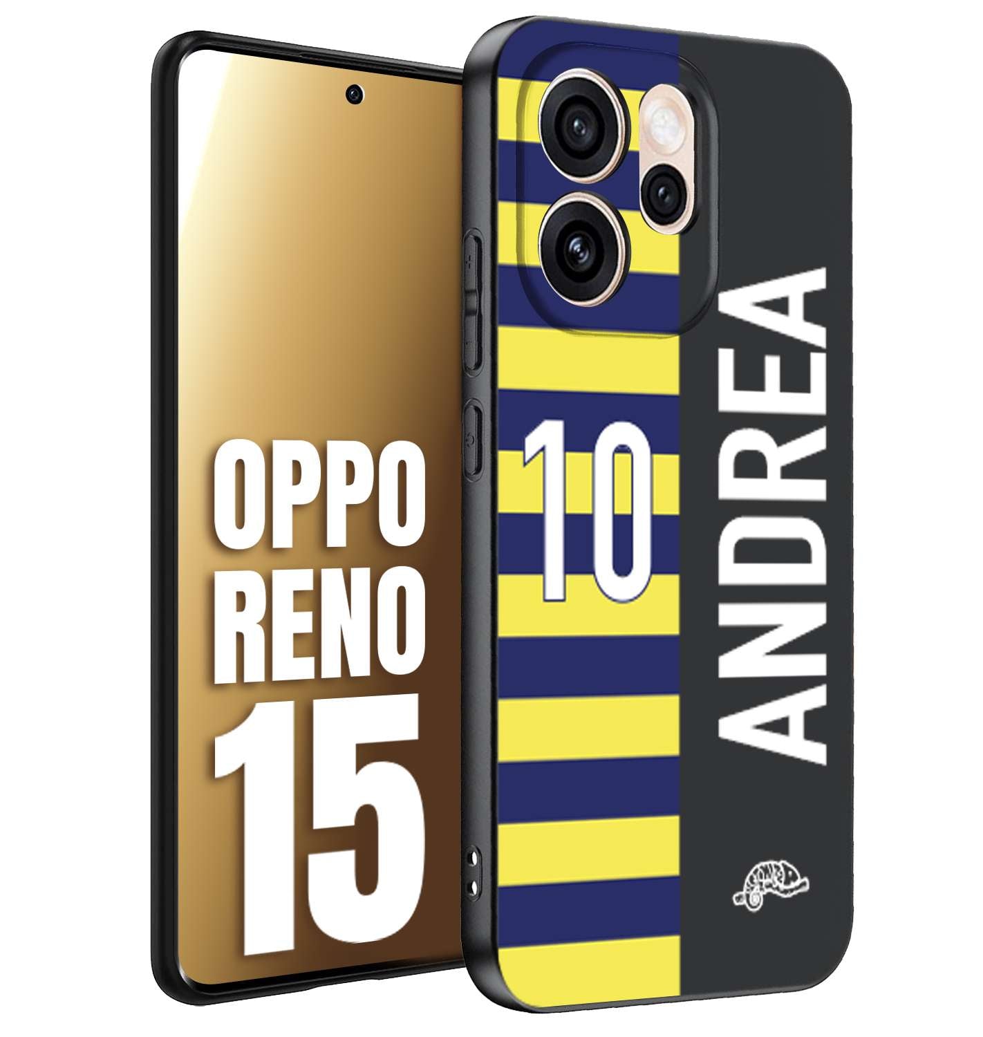 CUSTOMIZZA - Custodia cover nera morbida in tpu compatibile per Oppo Reno 15 personalizzata calcio football nome e numero calciatori giallo blu