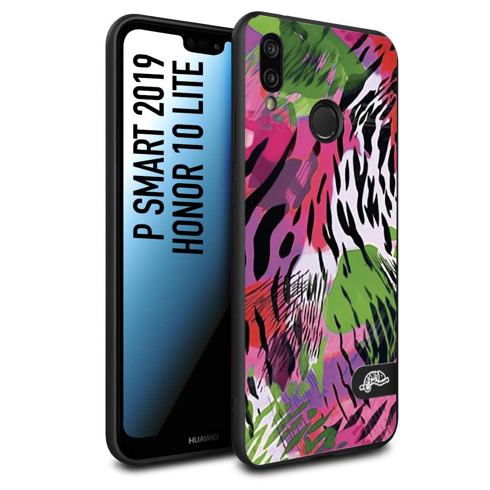 CUSTOMIZZA - Custodia cover nera morbida in tpu compatibile per Huawei P SMART 2019 leopardato tigrato tiger colorata summer color verde fucsia