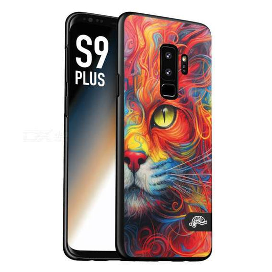 CUSTOMIZZA - Custodia cover nera morbida in tpu compatibile per Samsung S9 PLUS animali color cat gatto viso colori vibranti disegnato schizzo