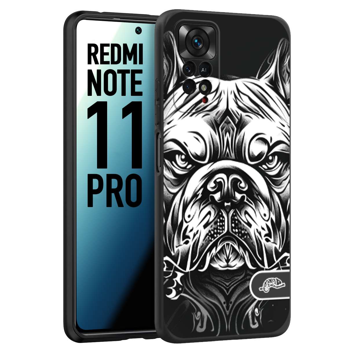 CUSTOMIZZA - Custodia cover nera morbida in tpu compatibile per Xiaomi Redmi Note 11 PRO bulldog bianco a rilievo disegnato tattoo tatuaggio