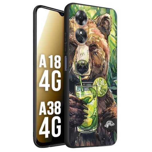CUSTOMIZZA - Custodia cover nera morbida in tpu compatibile per Oppo A18 4G - A38 4G estate disegnata cocktails animali simpatici orso bear negroni