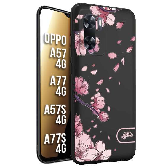 CUSTOMIZZA - Custodia cover nera morbida in tpu compatibile per Oppo A57 - A77 - A57S - A77S (4G) giapponese fiori di ciliegio in fiore a rilievo disegnata tattoo