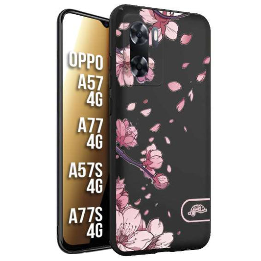 CUSTOMIZZA - Custodia cover nera morbida in tpu compatibile per Oppo A57 - A77 - A57S - A77S (4G) giapponese fiori di ciliegio in fiore a rilievo disegnata tattoo