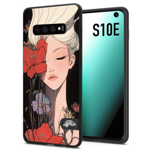 CUSTOMIZZA - Custodia cover nera morbida in tpu compatibile per Samsung S10E woman flower Fantasia Floreale Design Donna e Fiori, Retro Artistico