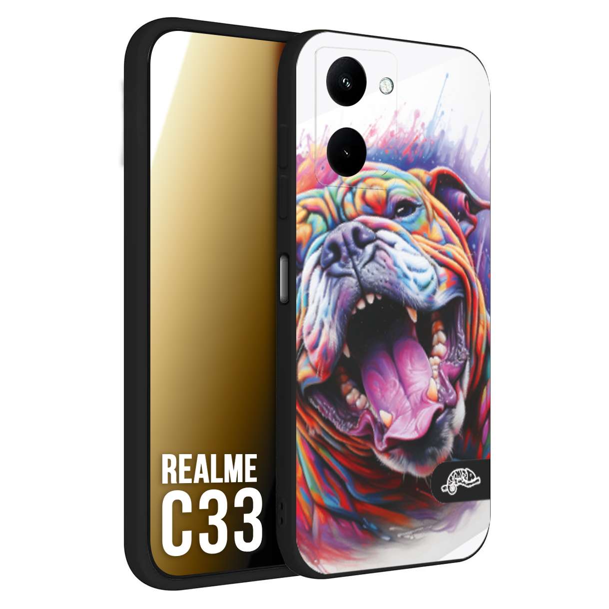 CUSTOMIZZA - Custodia cover nera morbida in tpu compatibile per Oppo Realme C33 animali color bulldog cane dog colori vibranti disegnato schizzo