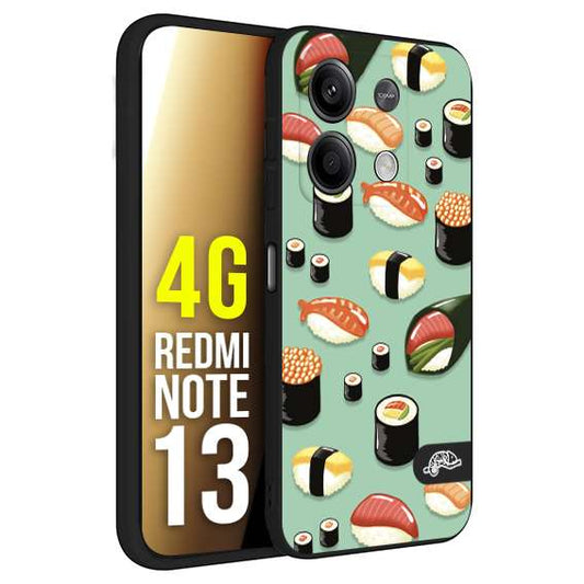 CUSTOMIZZA - Custodia cover nera morbida in tpu compatibile per Xiaomi Redmi Note 13 4G sushi disegni giapponese nighiri acquamarina verde