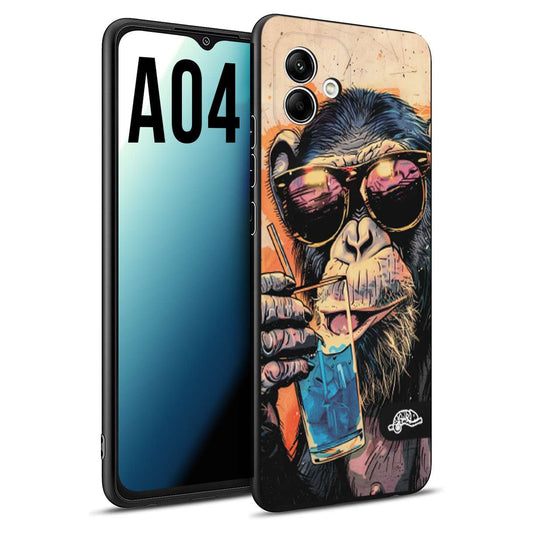 CUSTOMIZZA - Custodia cover nera morbida in tpu compatibile per Samsung A04 estate disegnata cocktails animali simpatici scimmia monkey negroni