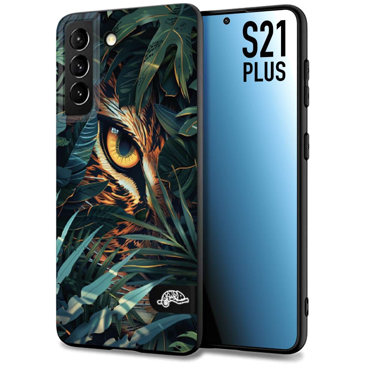 CUSTOMIZZA - Custodia cover nera morbida in tpu compatibile per Samsung S21 PLUS animali color giungla tropicale occhio di giaguaro felino disegnato