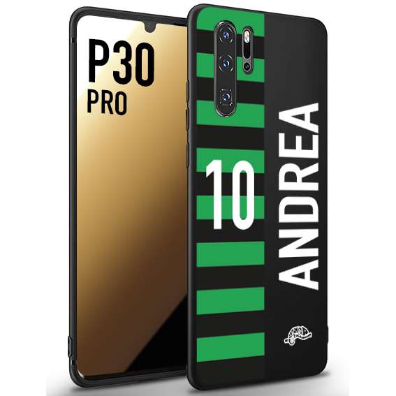 CUSTOMIZZA - Custodia cover nera morbida in tpu compatibile per Huawei P30 PRO personalizzata calcio football nome e numero calciatori neroverde