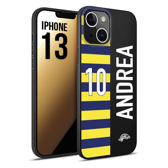 CUSTOMIZZA - Custodia cover nera morbida in tpu compatibile per iPhone 13 personalizzata calcio football nome e numero calciatori giallo blu