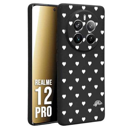 CUSTOMIZZA - Custodia cover nera morbida in tpu compatibile per Realme 12 PRO cuori pois bianchi donna pin up vintage