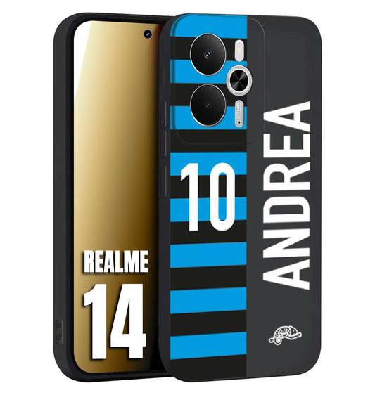CUSTOMIZZA - Custodia cover nera morbida in tpu compatibile per Realme 14 5G personalizzata calcio football nome e numero calciatori nerazzurra