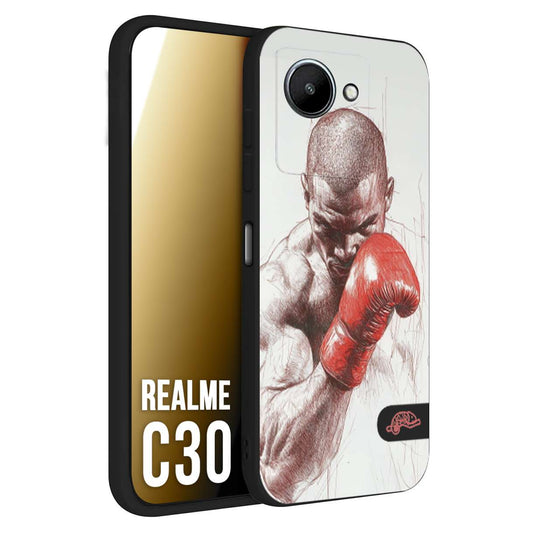 CUSTOMIZZA - Custodia cover nera morbida in tpu compatibile per Realme C30 pugilato pugili disegno tattoo guantoni box sport primo piano