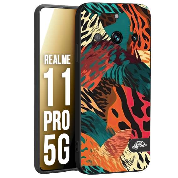 CUSTOMIZZA - Custodia cover nera morbida in tpu compatibile per Oppo Realme 11 PRO 5G leopardato tigrato tiger colorata summer arancio verde fucsia