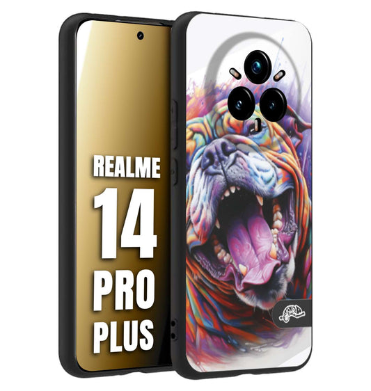 CUSTOMIZZA - Custodia cover nera morbida in tpu compatibile per Realme 14 PRO PLUS animali color bulldog cane dog colori vibranti disegnato schizzo