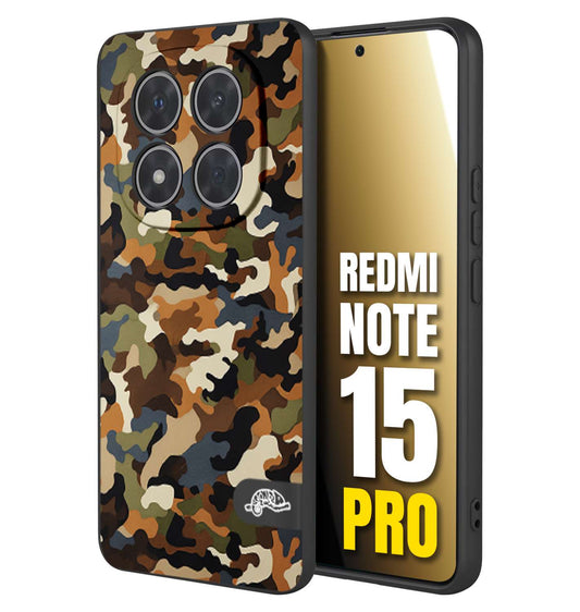 CUSTOMIZZA - Custodia cover nera morbida in tpu compatibile per Xiaomi Redmi Note 15 PRO camouflage mimetico militare moderno blu marrone beige