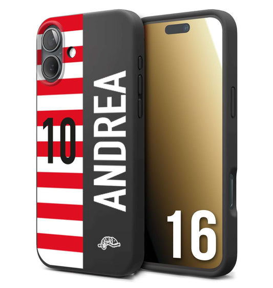 CUSTOMIZZA - Custodia cover nera morbida in tpu compatibile per iPhone 16 personalizzata calcio football nome e numero calciatori bianco rossa