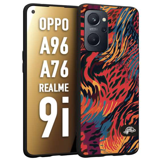 CUSTOMIZZA - Custodia cover nera morbida in tpu compatibile per Realme 9i - A96 - A76 leopardato maculato tigrato colorata fiamme rossa blu arancione