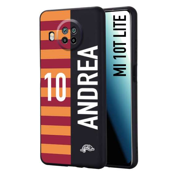 CUSTOMIZZA - Custodia cover nera morbida in tpu compatibile per Xiaomi Mi 10T LITE personalizzata calcio football nome e numero calciatori giallo rossi