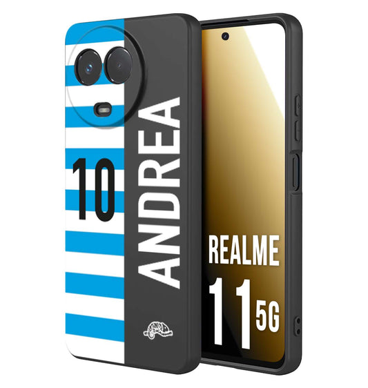 CUSTOMIZZA - Custodia cover nera morbida in tpu compatibile per Oppo Realme 11 5G personalizzata calcio football nome e numero calciatori biancazzurri