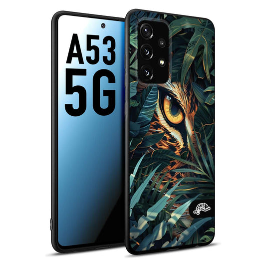 CUSTOMIZZA - Custodia cover nera morbida in tpu compatibile per Samsung A53 5G animali color giungla tropicale occhio di giaguaro felino disegnato