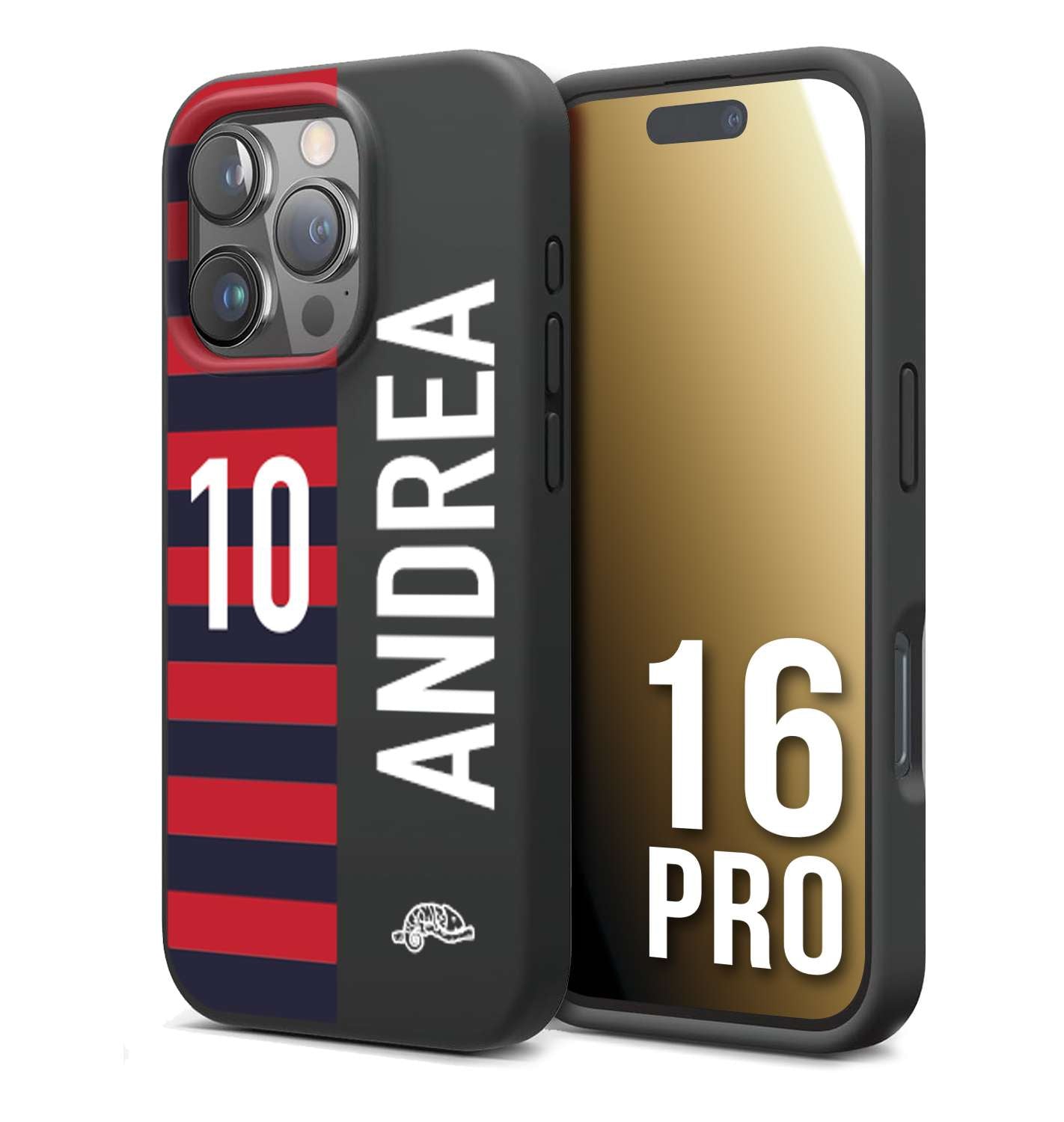 CUSTOMIZZA - Custodia cover nera morbida in tpu compatibile per iPhone 16 PRO personalizzata calcio football nome e numero calciatori rossoblu