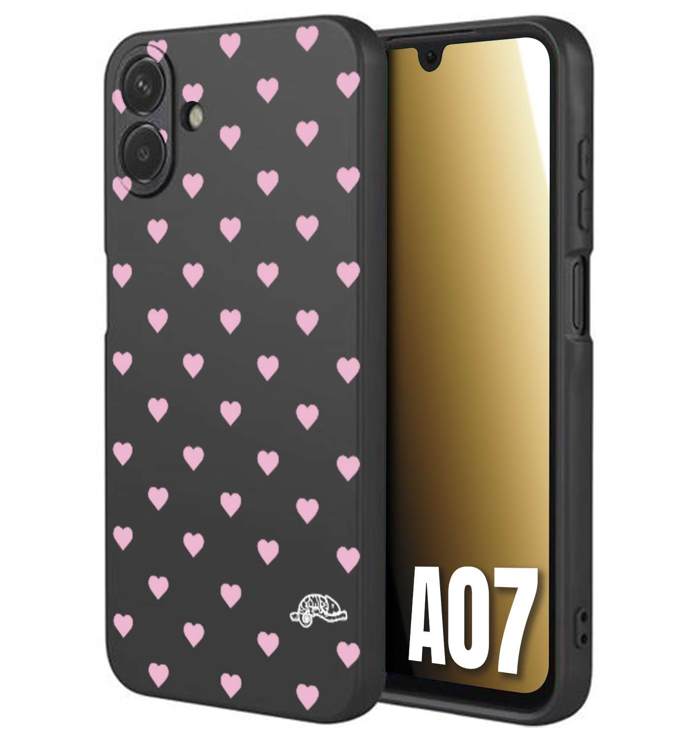 CUSTOMIZZA - Custodia cover nera morbida in tpu compatibile per Samsung A07 cuori pois rosa su nero donna pin up vintage