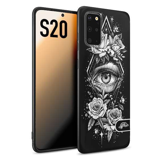 CUSTOMIZZA - Custodia cover nera morbida in tpu compatibile per Samsung S20 occhio fiori rombo geometrico black and white bianco a rilievo disegnato tattoo tatuaggio