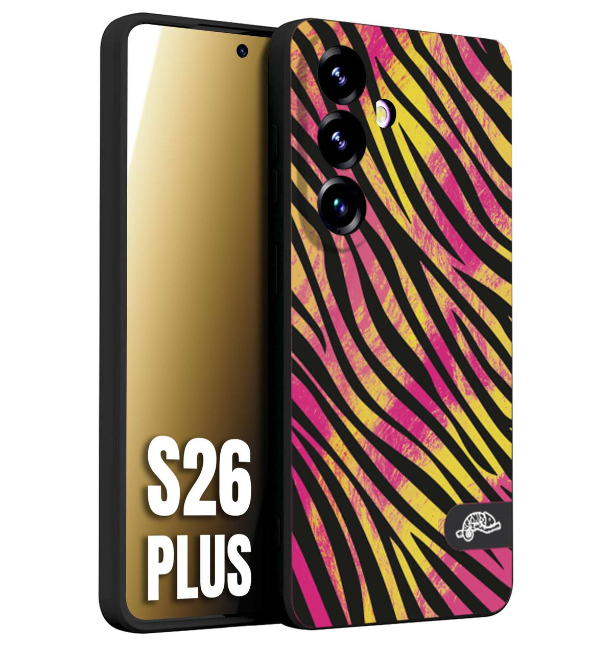 CUSTOMIZZA - Custodia cover nera morbida in tpu compatibile per Samsung S26 PLUS zebrata maculata a rilievo soft touch donna fucsia gialla