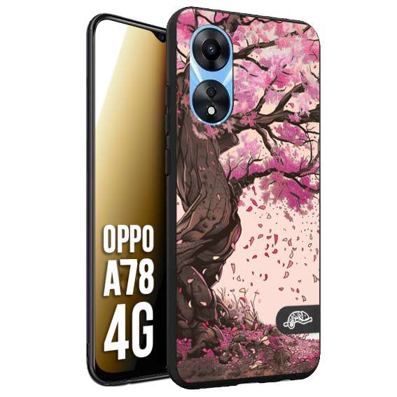 CUSTOMIZZA - Custodia cover nera morbida in tpu compatibile per Oppo A78 4G giapponese colori morbidi fiori di ciliegio rosa disegnata