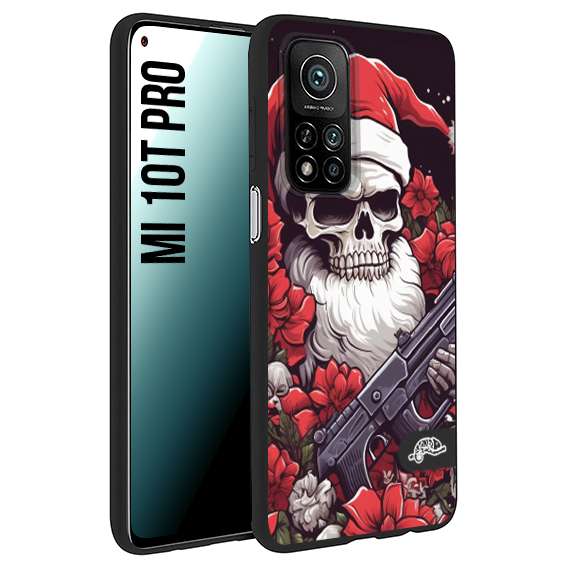 CUSTOMIZZA - Custodia cover nera morbida in tpu compatibile per Xiaomi Mi 10T PRO teschio natale santa claus fiori tattoo disegnato