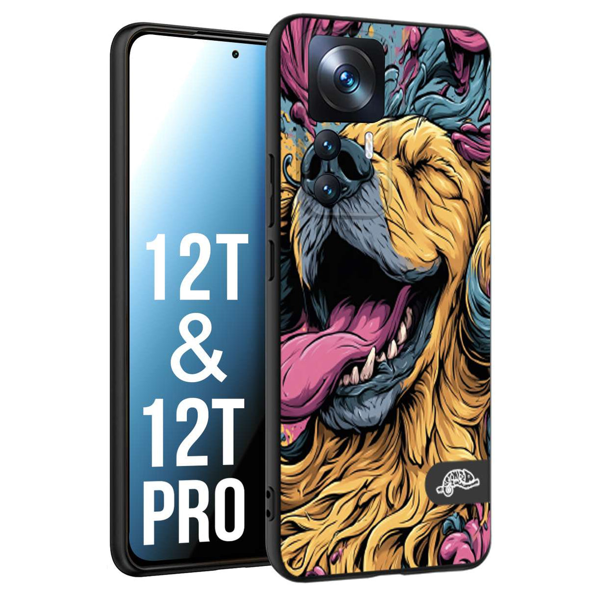 CUSTOMIZZA - Custodia cover nera morbida in tpu compatibile per Xiaomi 12T - 12T PRO Golden Retriever illustrazione cane pop art cane street art cartone animato