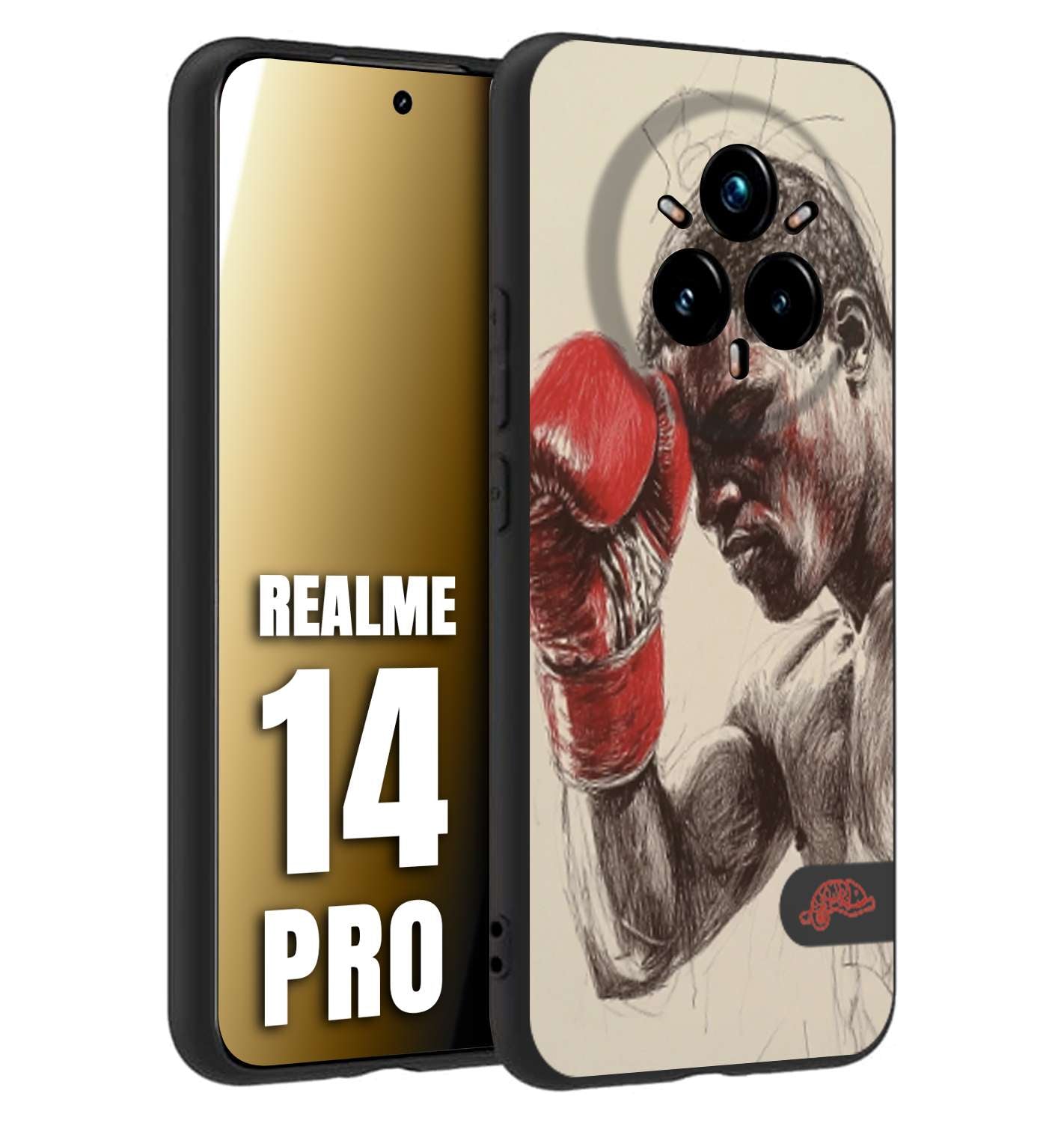 CUSTOMIZZA - Custodia cover nera morbida in tpu compatibile per Realme 14 PRO pugilato pugili disegno tattoo guantoni boxer pesi massimi